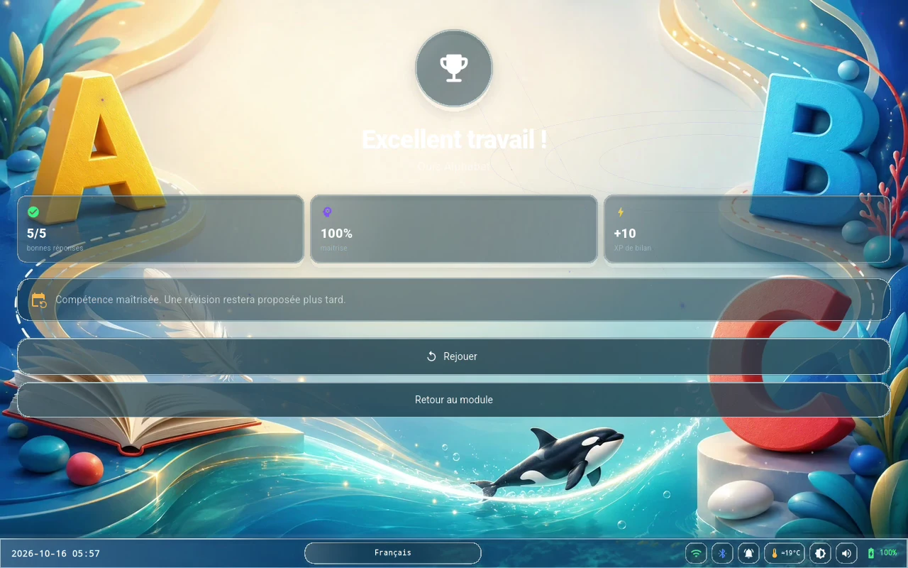 Le bilan Alphabet sur la tablette